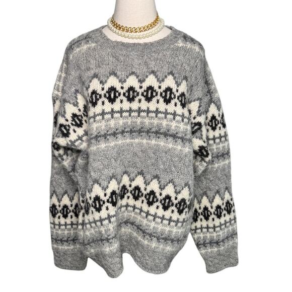 Eddie Bauer vintage 100% wool fair aisle cable knit sweater men’s size large L - Picture 1 of 6